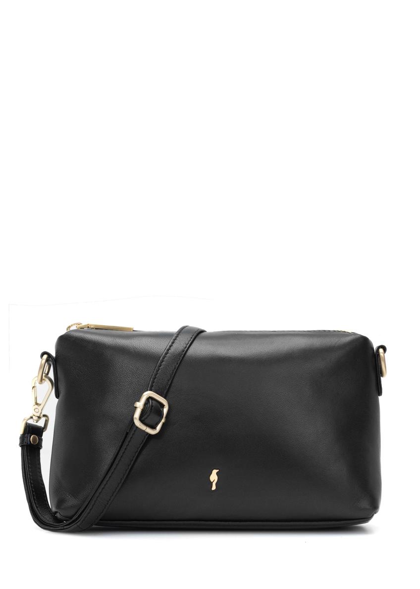 Čierna malá kožená dámska kabelka TORES-1241-99(W26), pohľad spredu na bielom pozadí.