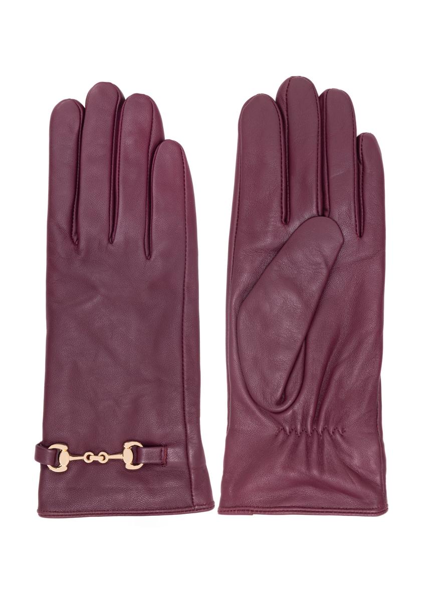 Bordové kožené dámske rukavice s prackou REKDS-0087-49(Z25)
