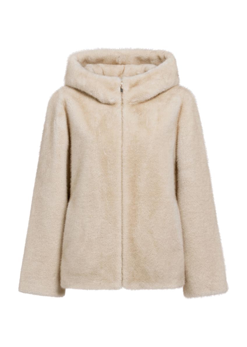 Béžový dámsky kožuch na zips FUTDP-0057-80(Z25)