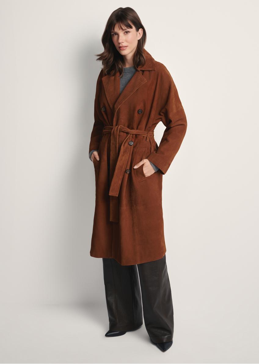 Hnedý dámsky oversize semišový kabát KURDS-0551-0775(Z25)