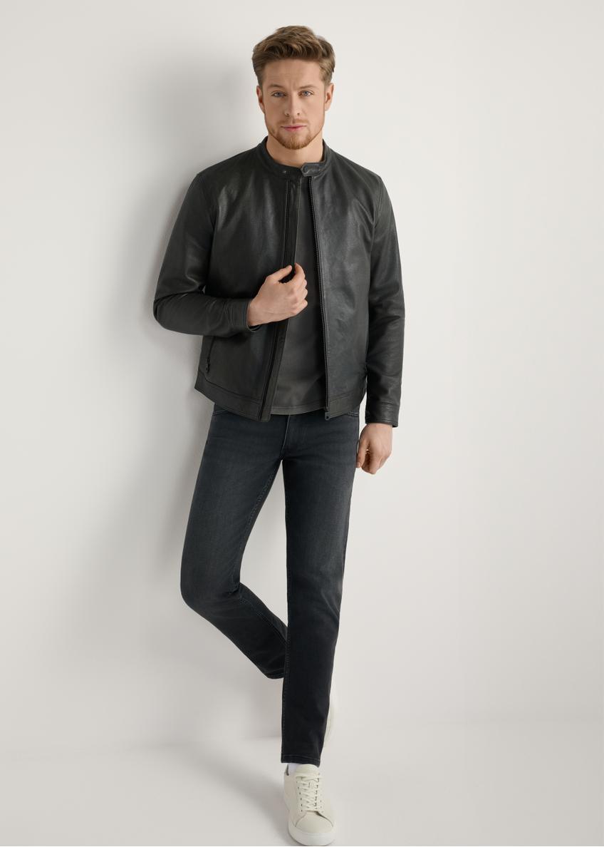 Čierna kožená pánska bunda KURMS-0406-99(W26)