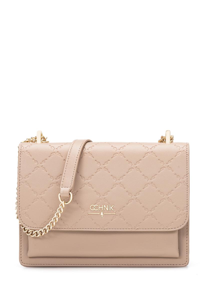 Beżowa torebka damska z monogramem TOREC-1155-1A(W26)