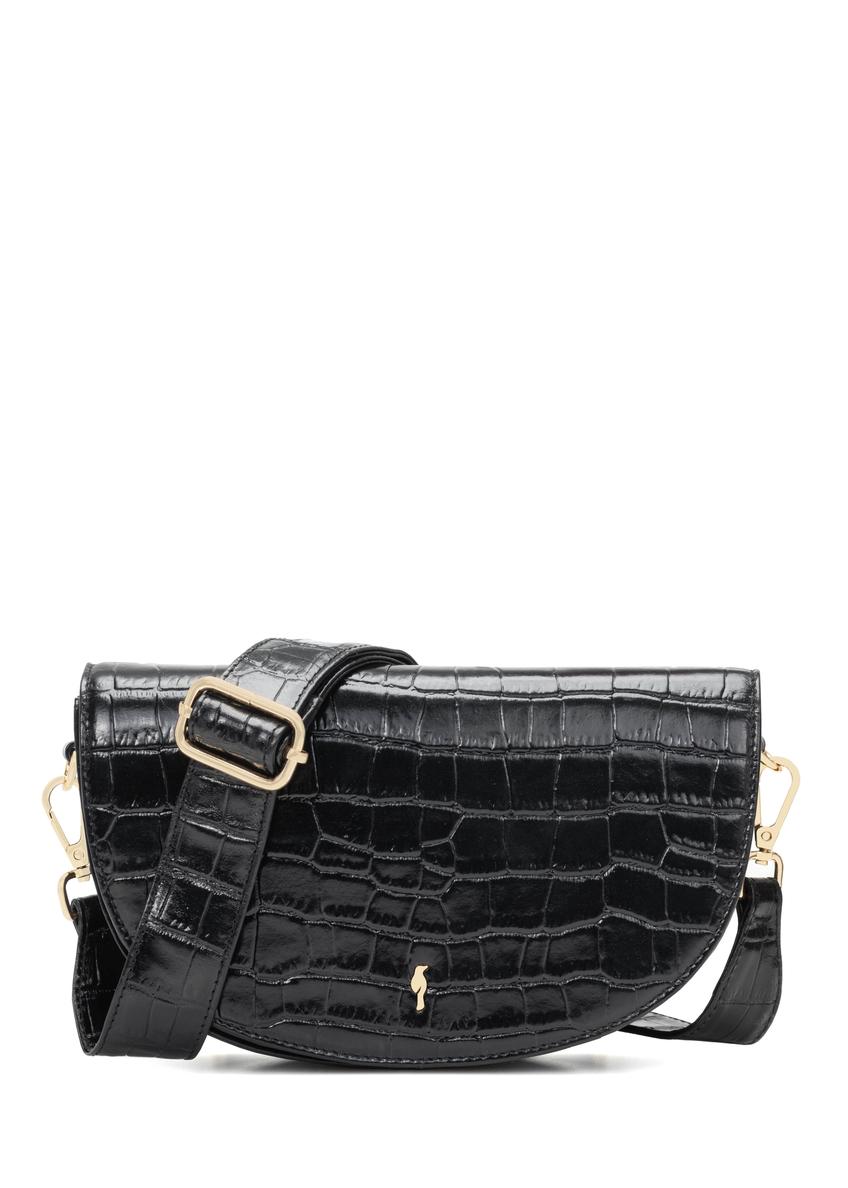 Čierna kožená polkruhová kabelka crossbody krokodílím vzorom TORES-1230-9G(W26)