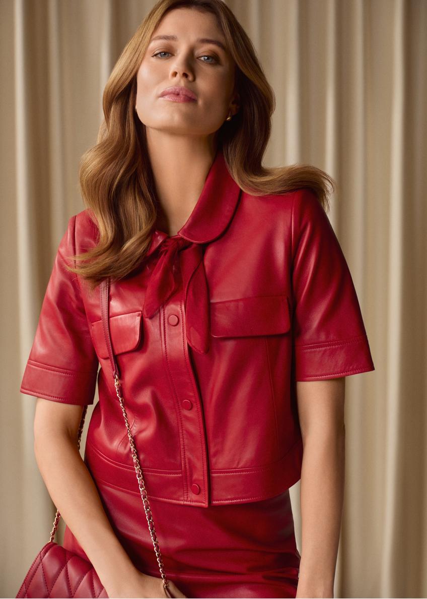 Dámska červená kožená košeľa KOSDS-0007-4B(W26)