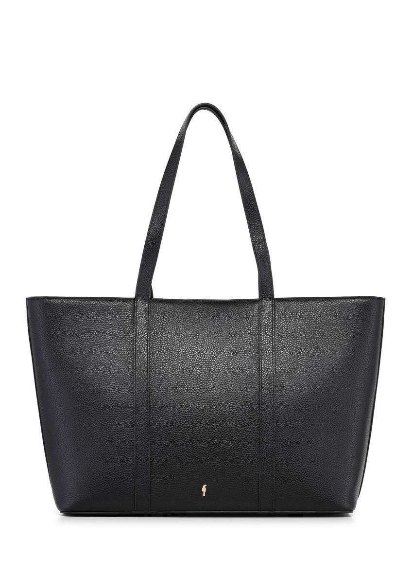 Čierna kožená nákupná taška TORES-1273-9I(W26) - pohľad spredu na bielom pozadí.