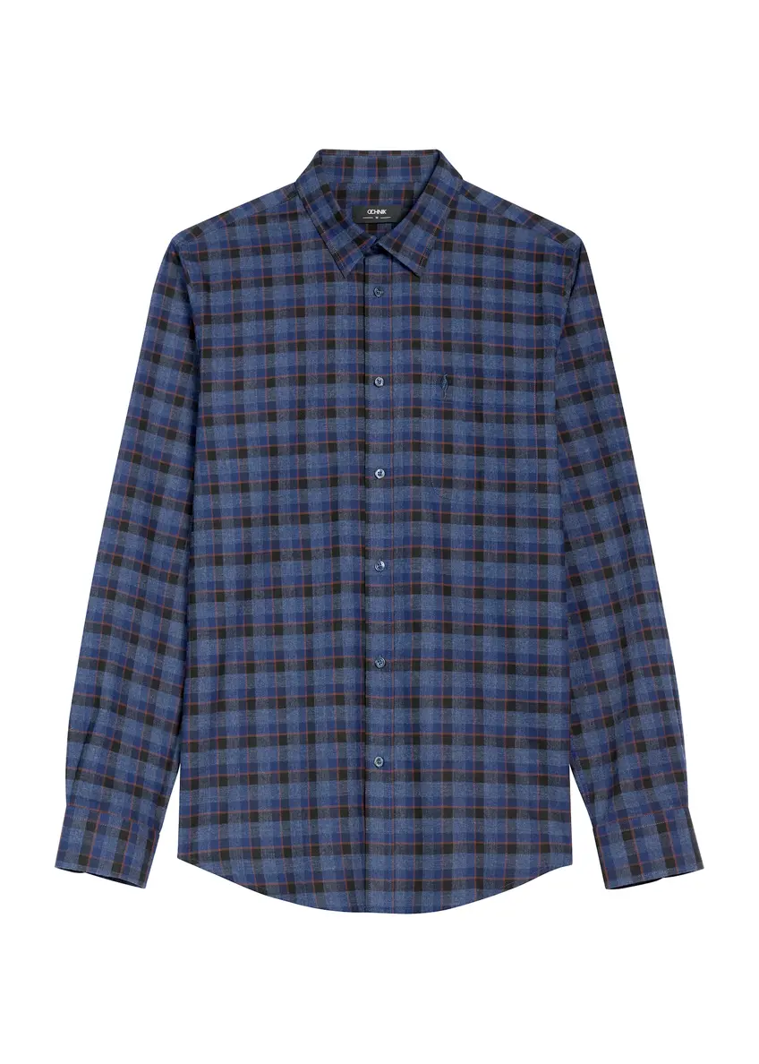 Tmavomodrá pánska károvaná košeľa KOSMT-0333-68(Z25)