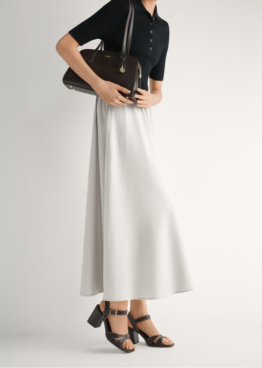 Tmavohnedé kožené sandále na podpätku BUTYD-1232-1I(W26)