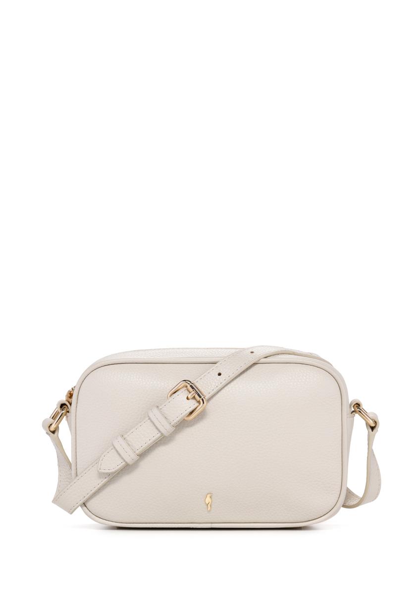 Dámska kožená kabelka krémovej farby TORES-1103B-0B(W26), pohľad spredu na bielom pozadí.