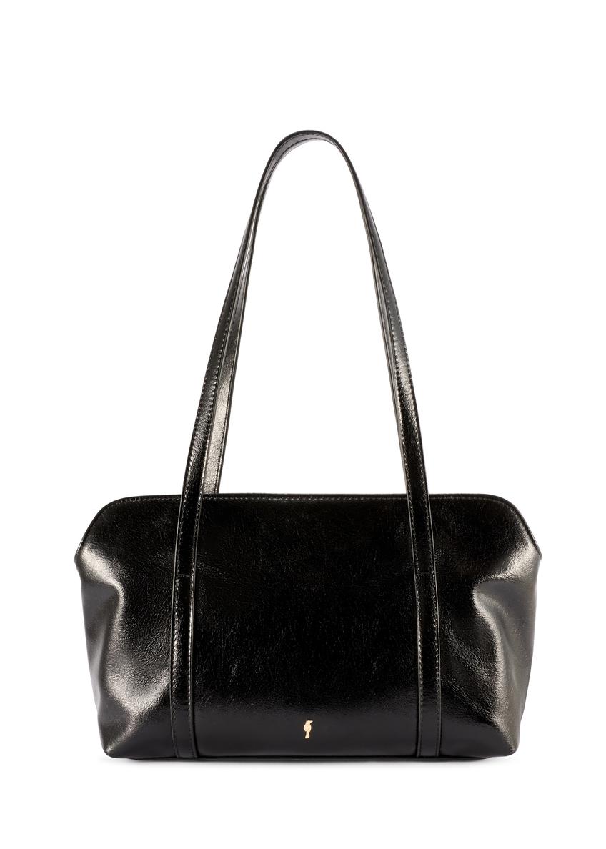 Čierna dámska kabelka s leskom TOREC-1205-9F(W26) - pohľad na produkt spredu, na bielom pozadí.