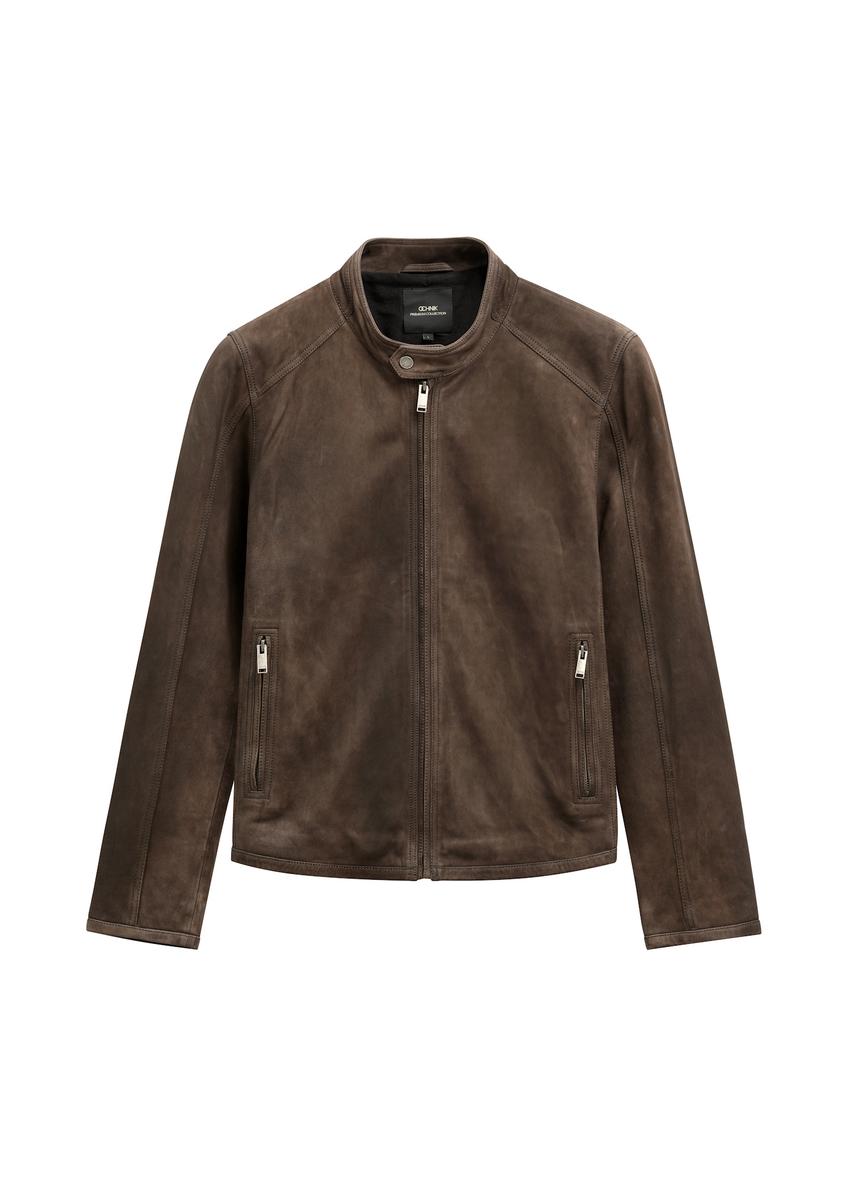 Pánska hnedá semišová bunda KURMS-0396-1I(W26)