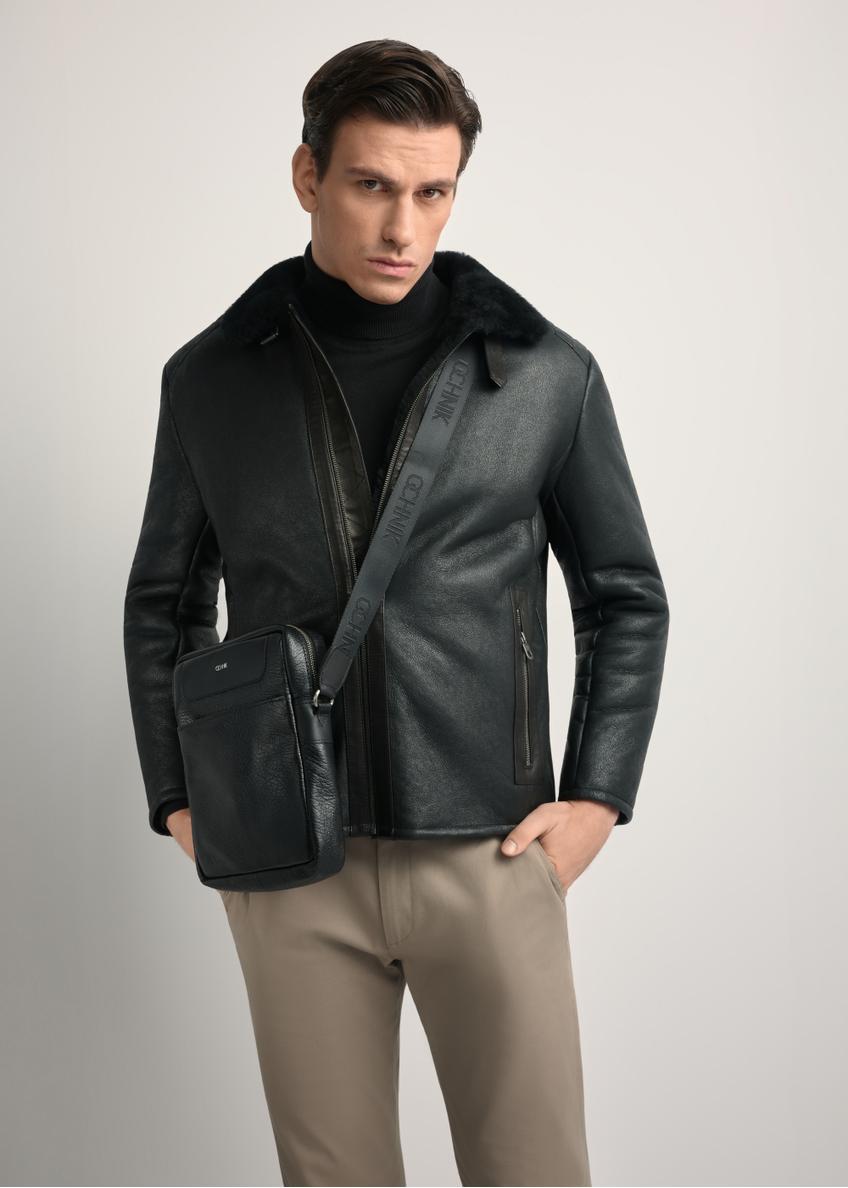 Čierna kožená pánska taška s logom TORMS-0297A-99(Z25)