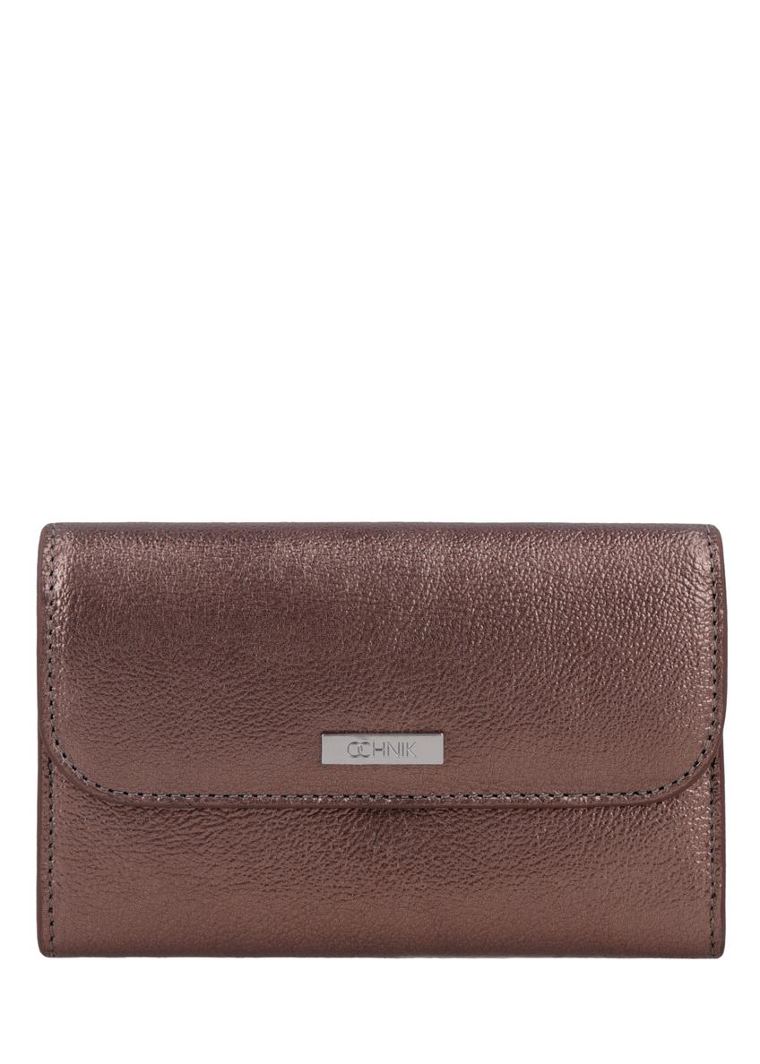 Stredne veľká dámska kožená peňaženka vo svetlohnedej farbe PORES-1030-1G(Z26), pohľad spredu na bielom pozadí.