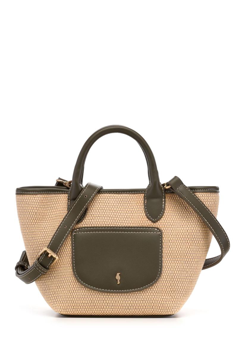 Pletená malá dámska kabelka TOREC-1230-1E(W26) - pohľad na produkt spredu, na bielom pozadí.