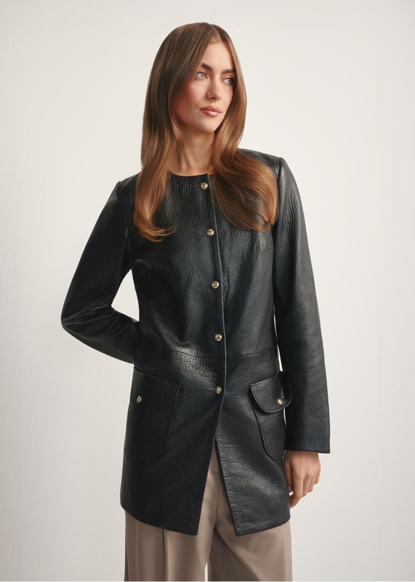 Dámska čierna kožená bunda KURDS-0583-99(W26)