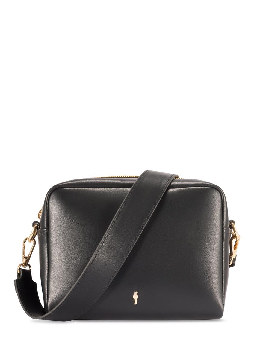 Čierna kožená dámska kabelka TORES-1261-99(W26) - pohľad spredu na produkt, na bielom pozadí.