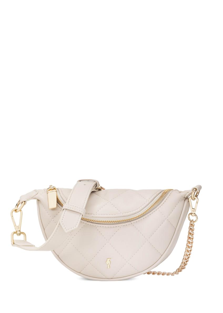 Dámska prešívaná kabelka krémovej farby TOREC-1091-0B(W26), pohľad spredu na bielom pozadí.