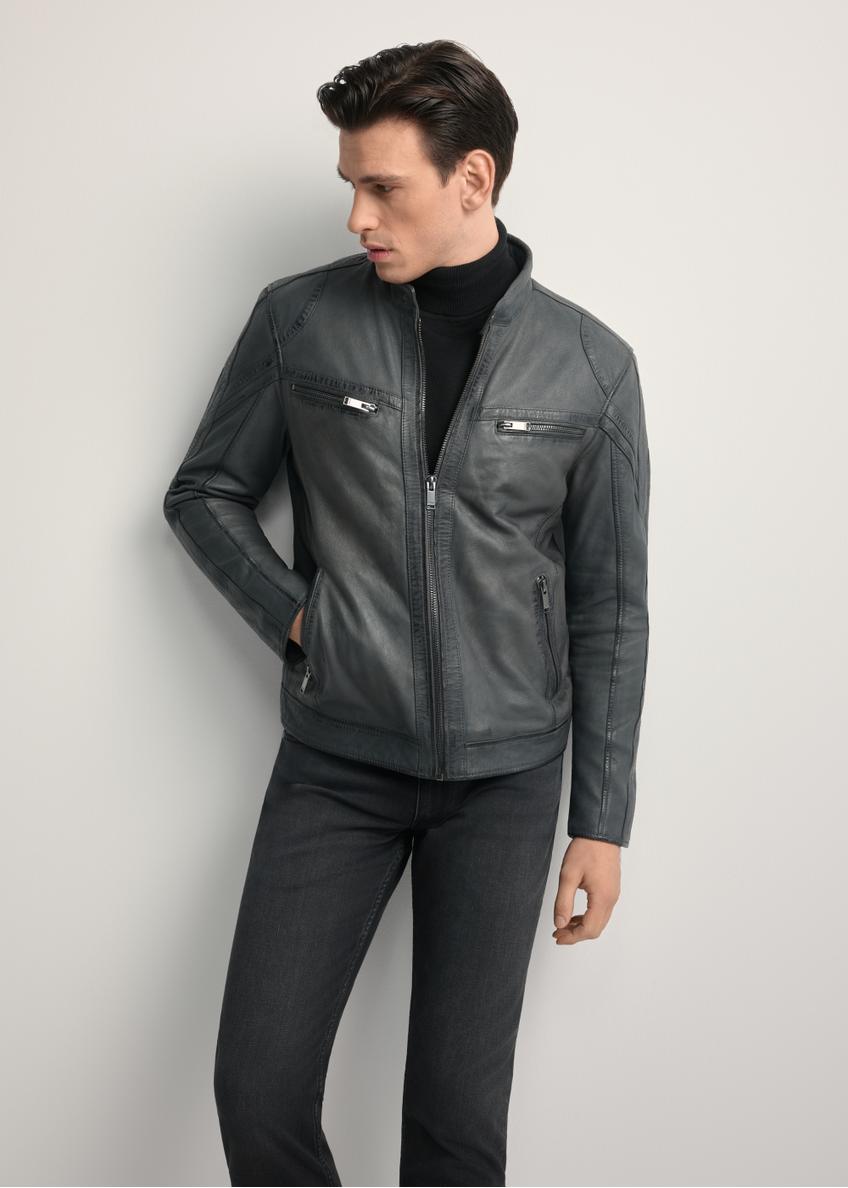 Pánska grafítová kožená bunda KURMS-0393-9D(W26)