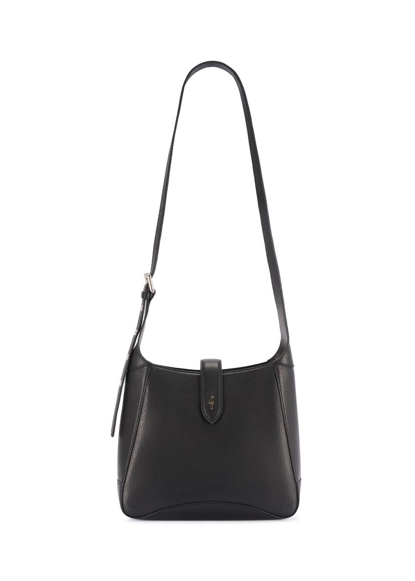 Čierna kožená taška cez rameno TORES-1211-9I(W26) - pohľad na produkt na bielom pozadí.