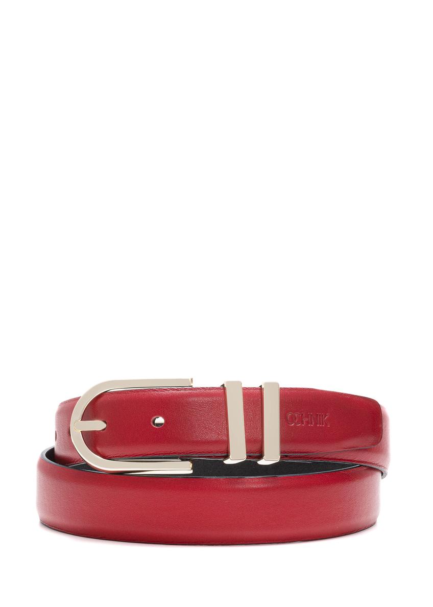 Dámsky kožený opasok v bordovej farbe PASDS-0159D-49(Z25), pohľad spredu na bielom pozadí.