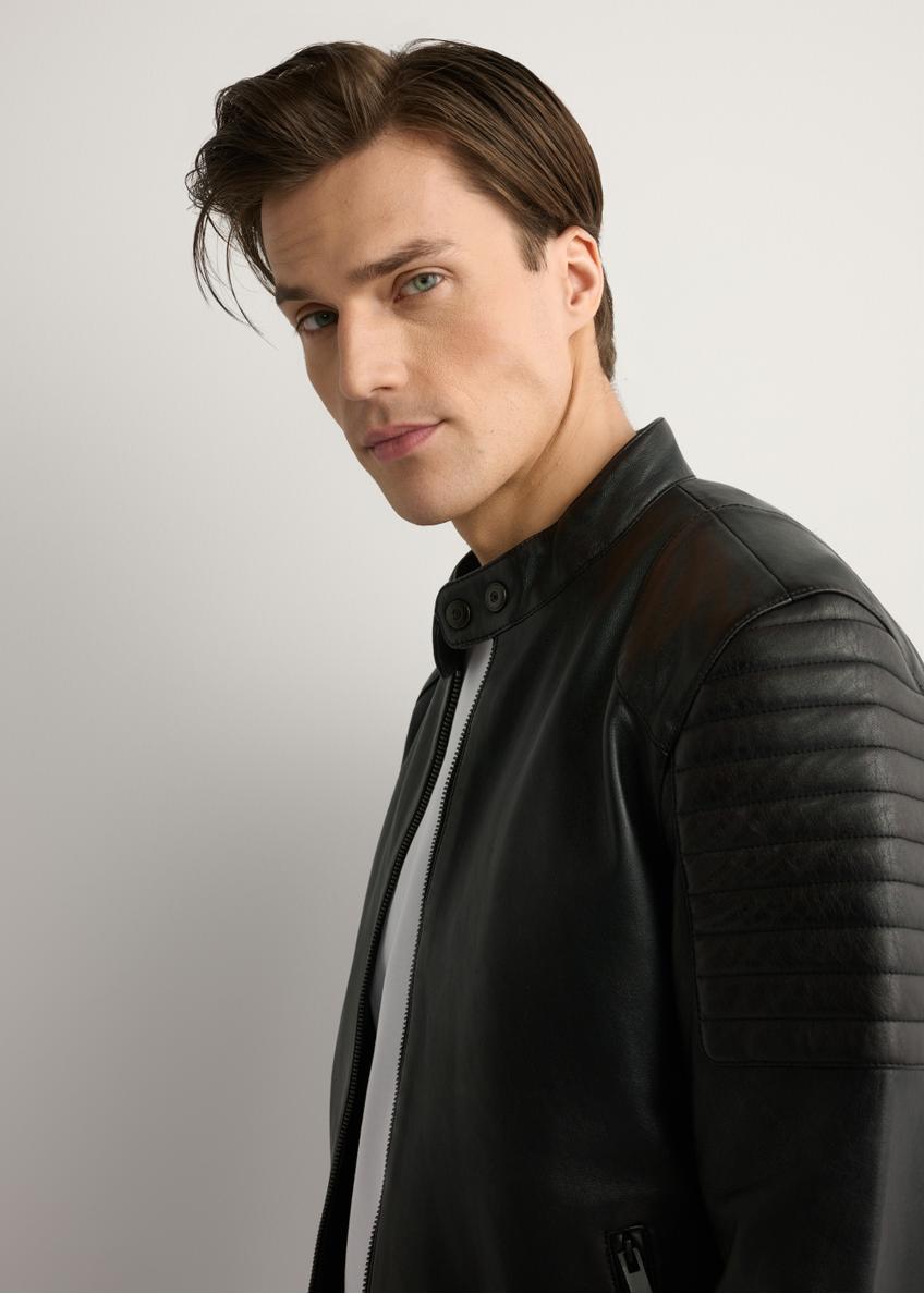 Pánska Čierna kožená bunda KURMS-0394-99(W26)