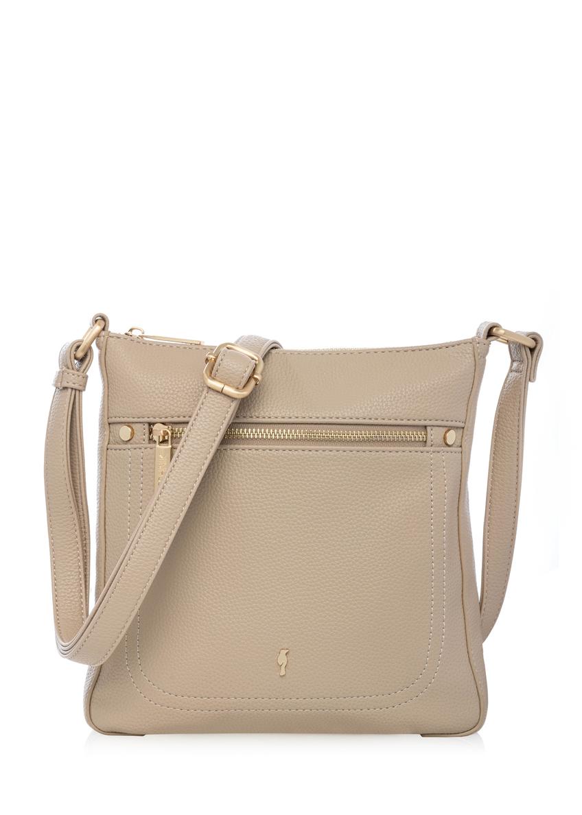 Dámska béžová koženková kabelka TOREC-1177-1B(W26), pohľad spredu na bielom pozadí.