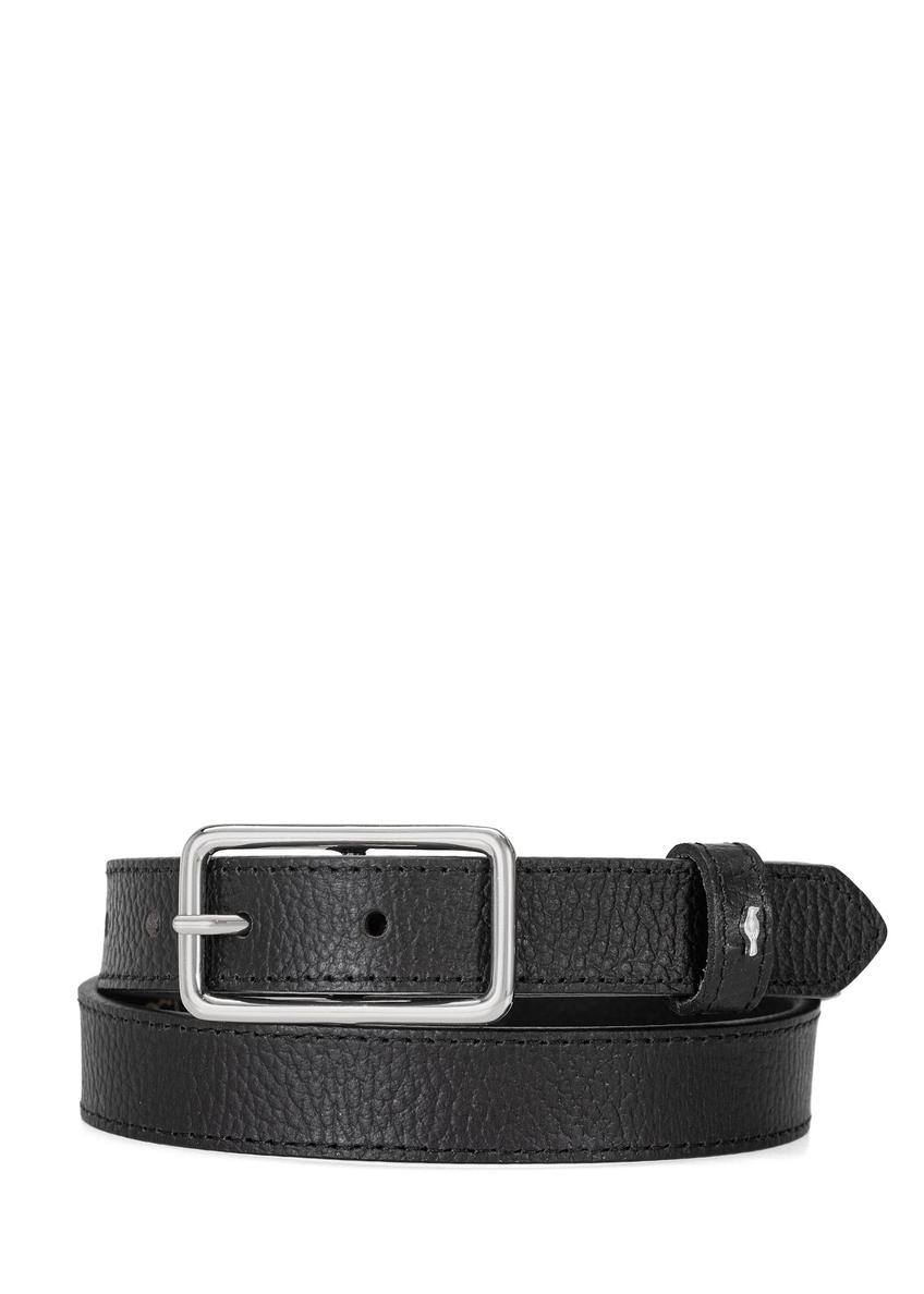 Dámsky čierny kožený opasok PASDS-0307-99(W26) - pohľad spredu na produkt, na bielom pozadí.