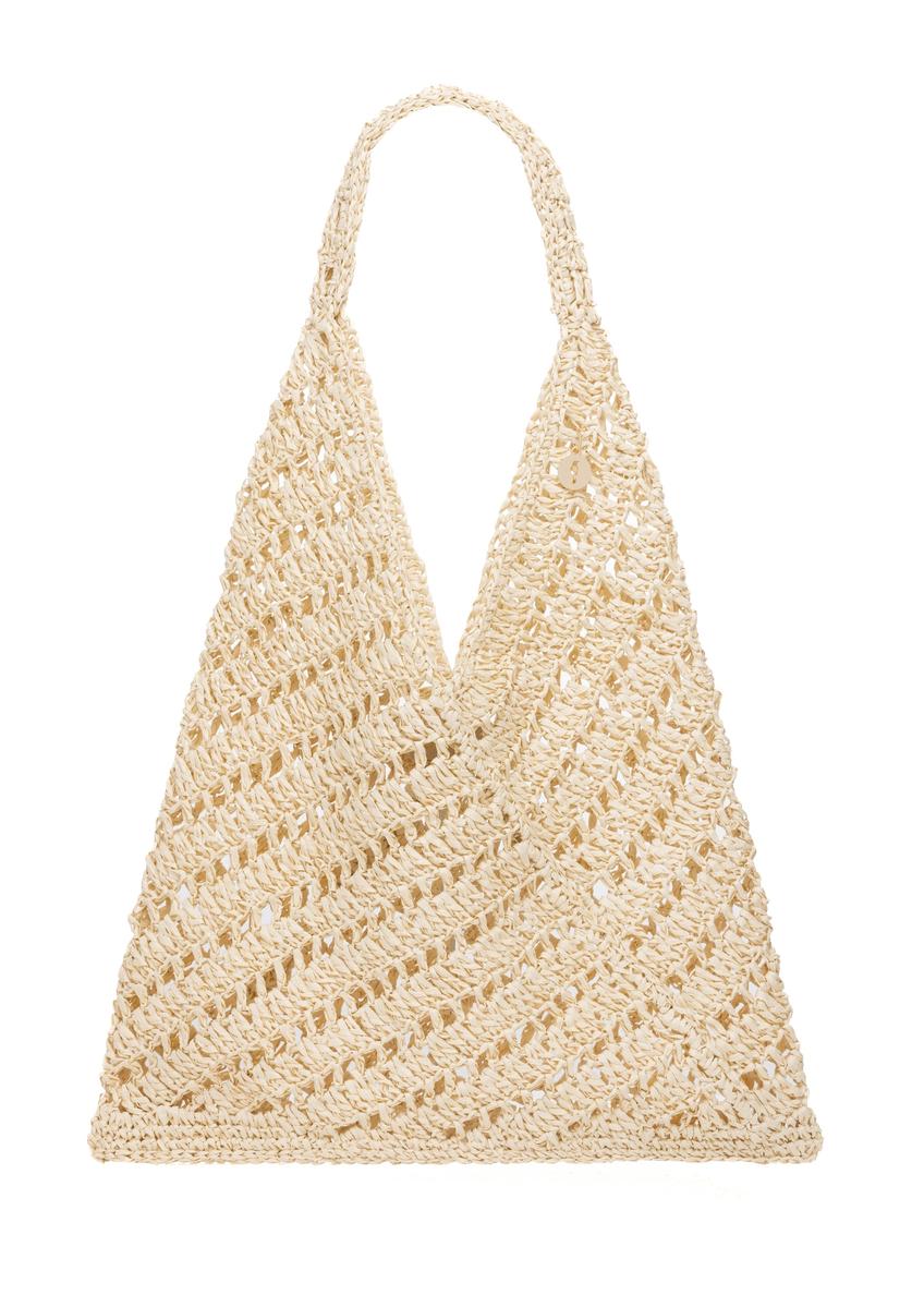 Béžová dámska kabelka z prírodnej slamy TOREC-1220-1E(W26), pohľad spredu na bielom pozadí.
