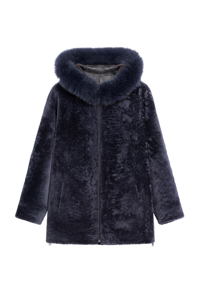 Dámsky kožený obojstranný kabát z ovčej kože KOZDS-0094-1397(Z25), pohľad na produkt spredu na bielom podklade.