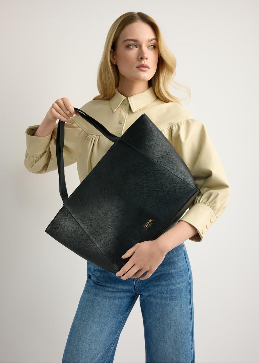 Čierna kožená kabelka shopper TORES-1209-9I(W26)