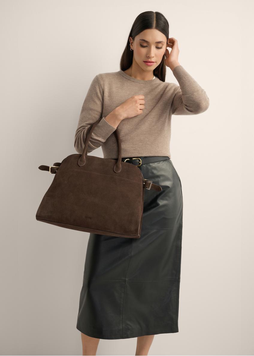 Tmavohnedá kožená dámska kabelka typu shopper TORES-1412-1H(Z26)