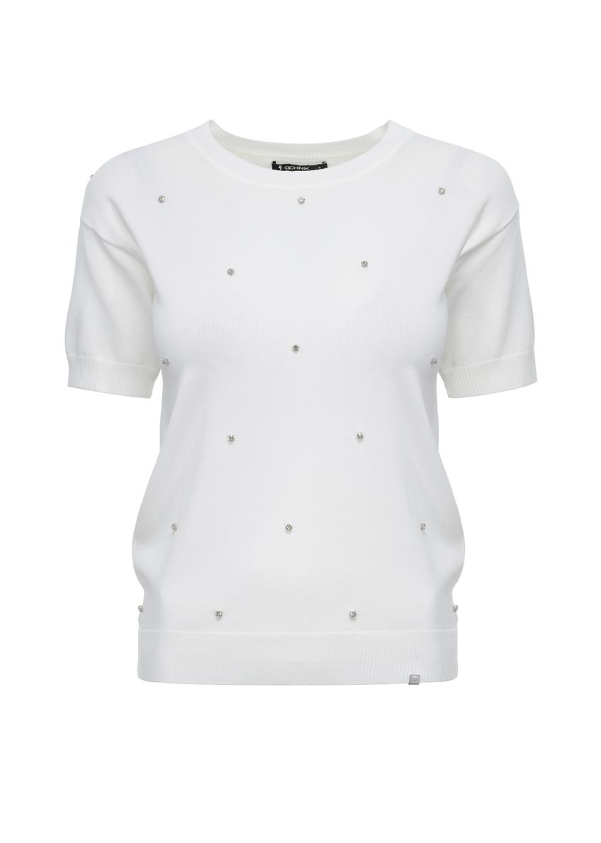 Dámska biela blúzka s flitrami BLUDT-0150-11(W23)-02