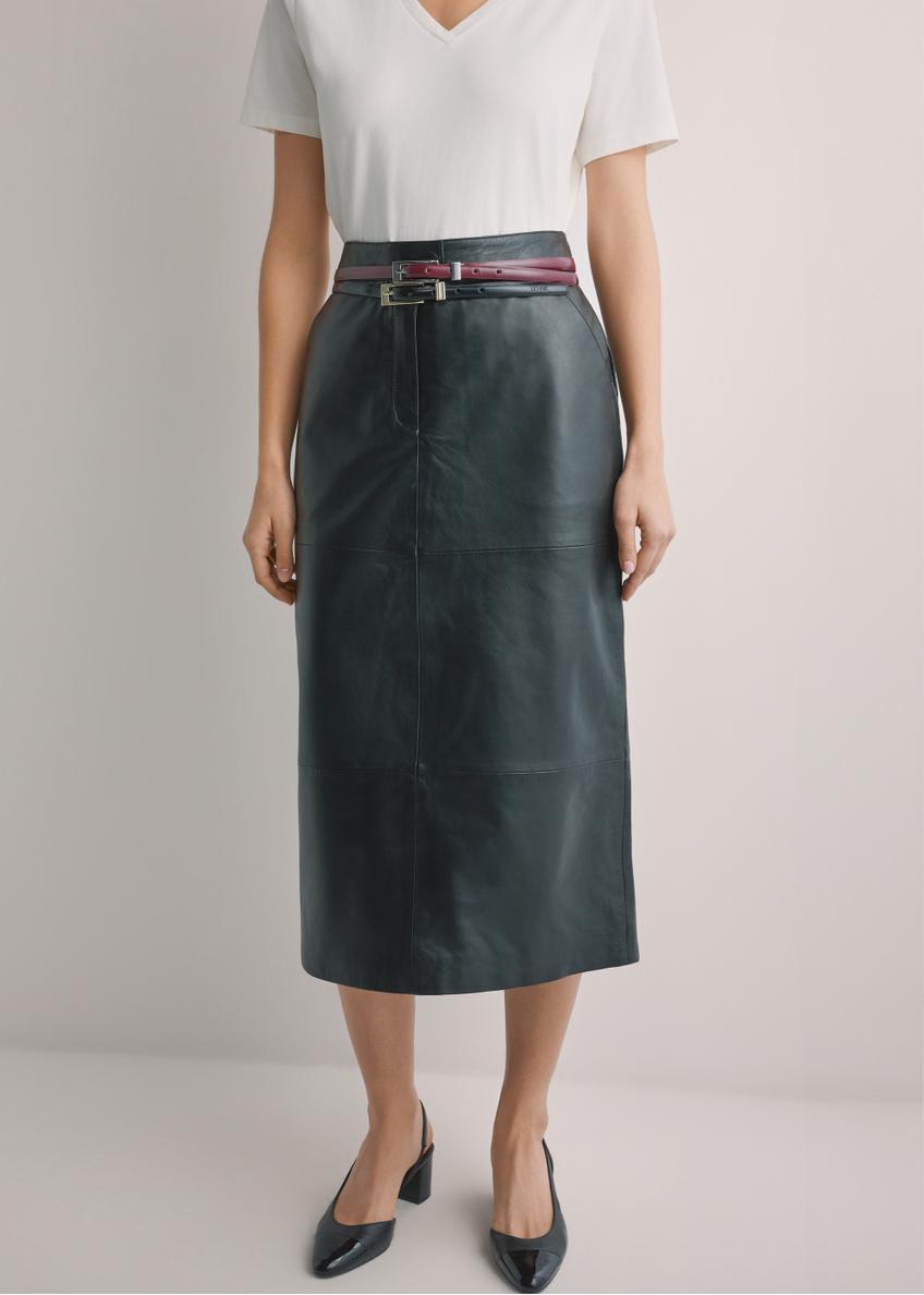 Čierna kožená midi sukňa SPCDS-0076-99(W26)