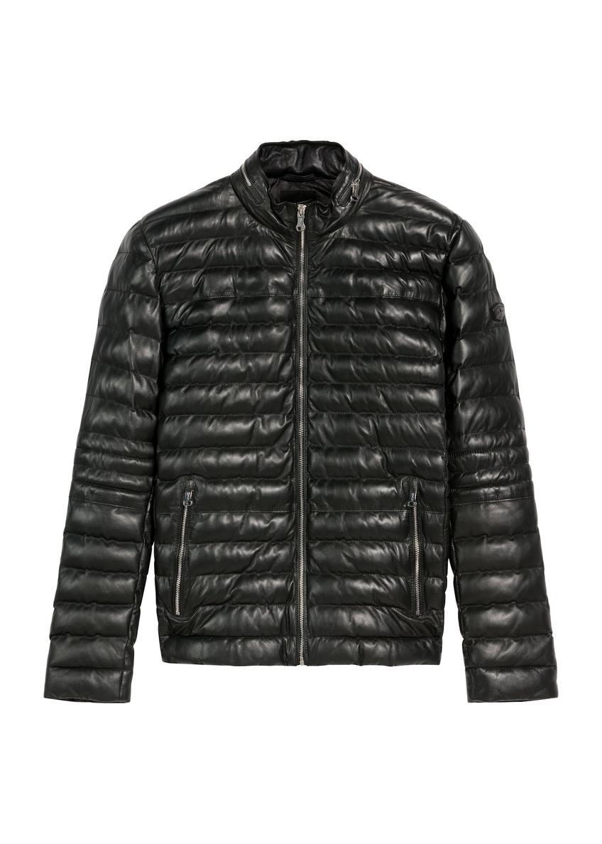 Čierna pánska kožená zateplená bunda KURMS-0379-99(Z26)