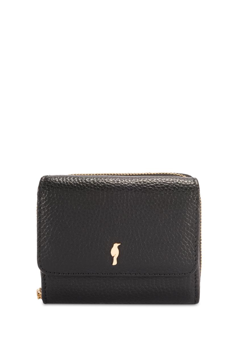 Malá čierna kožená dámska peňaženka PORES-0802R-9I(W26), pohľad spredu na bielom pozadí.