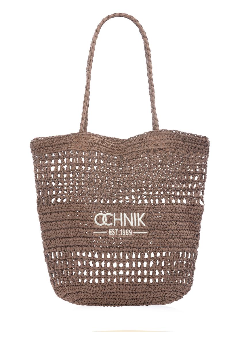 Slamovohnedá dámska nákupná taška TOREC-0924-1H(W26), pohľad spredu na bielom pozadí.