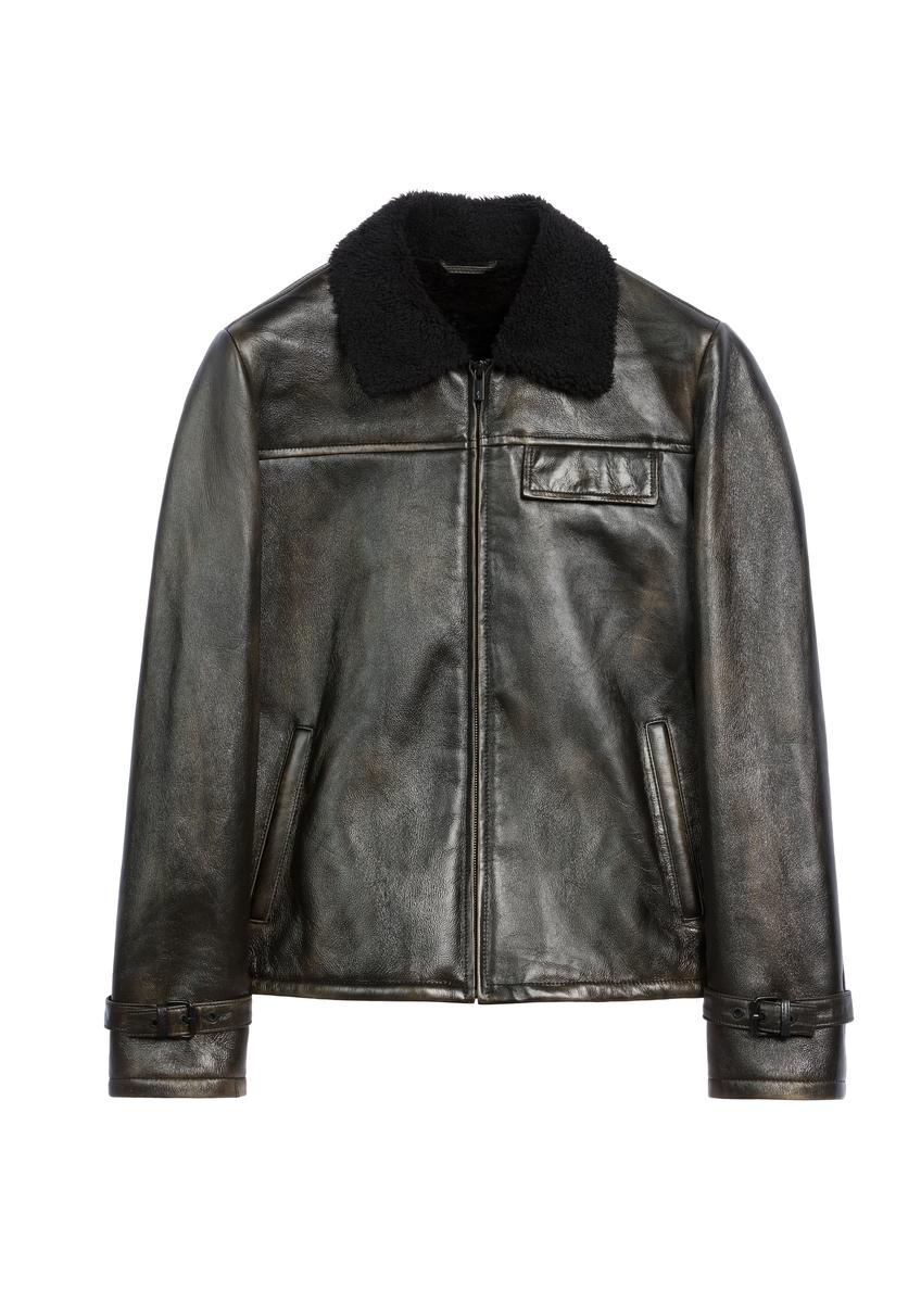 Pánsky kožený kabát z ovčej kože KOZMS-0023-3188(Z25), pohľad na produkt spredu na bielom pozadí.Pánsky kožený kabát z ovčej kože KOZMS-0023-3188(Z25), pohľad na produkt spredu na bielom pozadí.