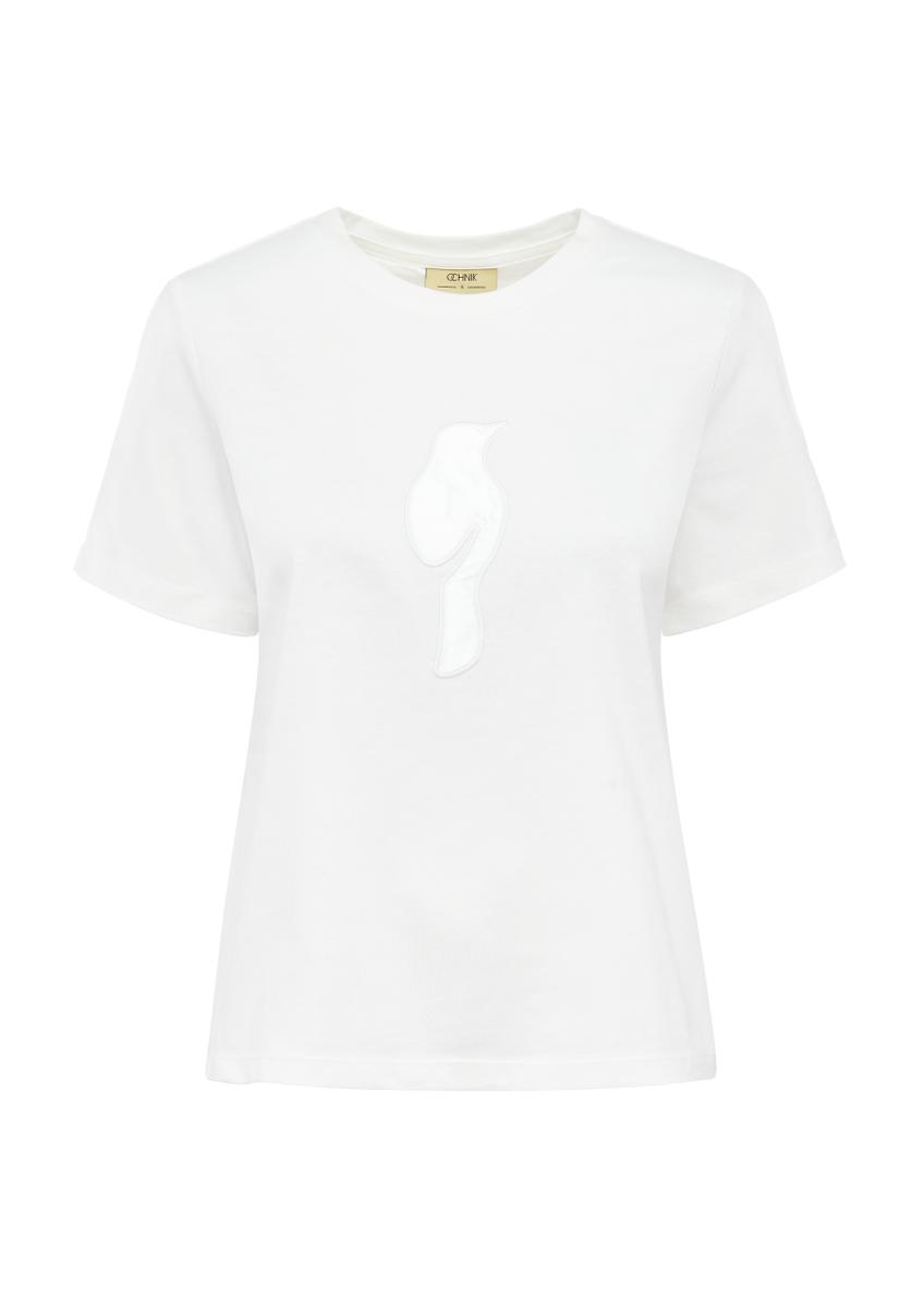 Cremefarbenes Damen-T-Shirt mit Logo TSHDT-0137-12(W25)