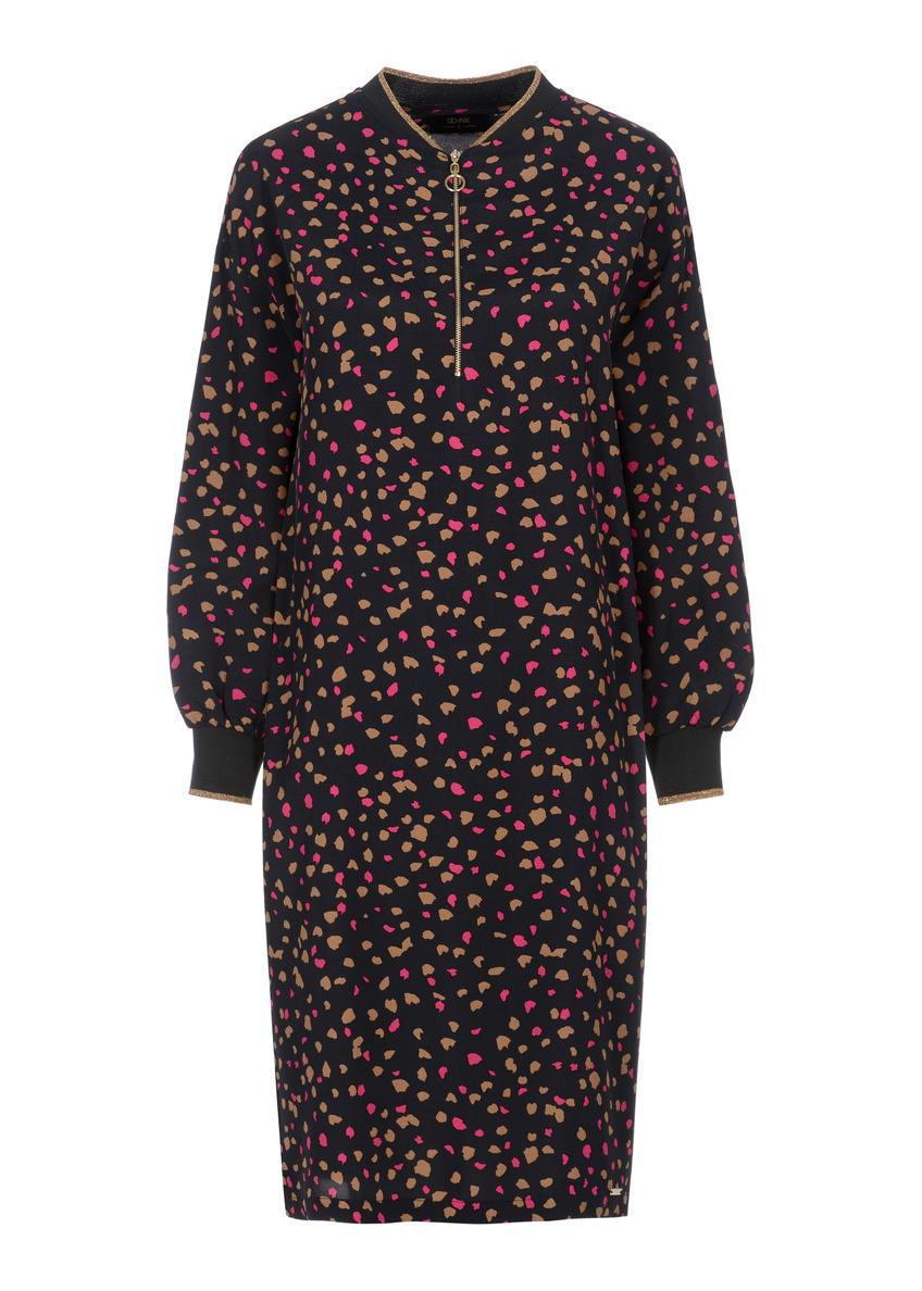 Čierne strakaté šaty s dlhým rukávom SUKDT-0178-97(Z23)-04