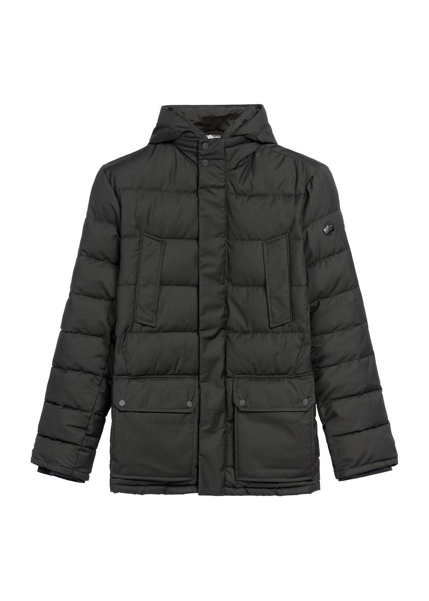 Čierna pánska zimná bunda KURMT-0379-99(Z25), pohľad na produkt spredu na bielom pozadí.