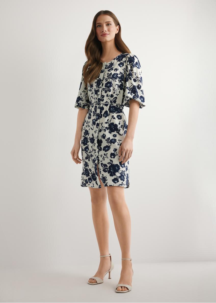 Tmavomodré kvetinové viskózové šaty SUKDT-0271-7P(W26)