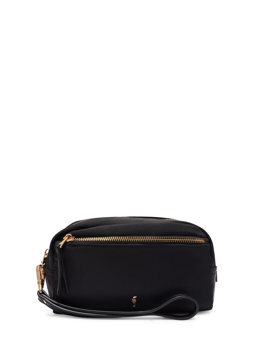Čierna dámska kozmetická taška TOREN-0347-99(W26), pohľad spredu na bielom pozadí.