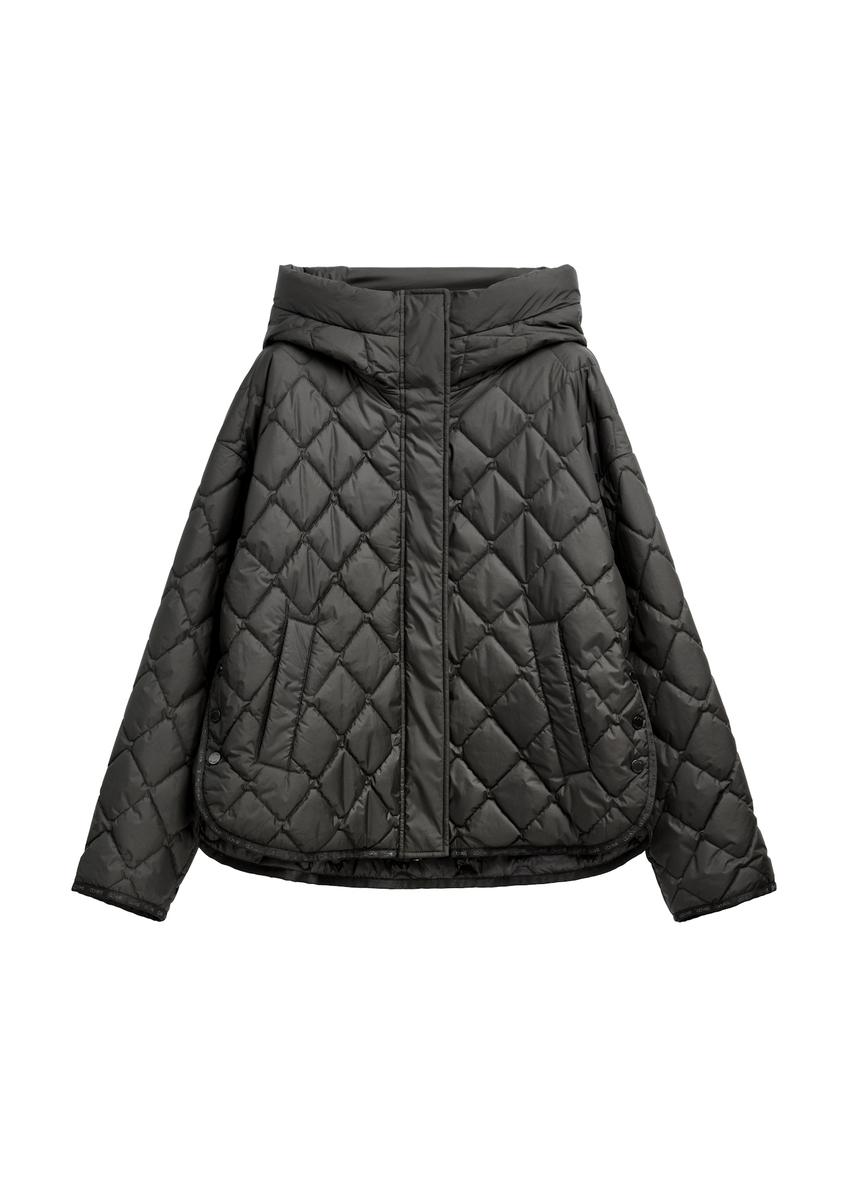 Čierna dámska prešívaná bunda s kapucňou KURDT-0588-99(Z26)