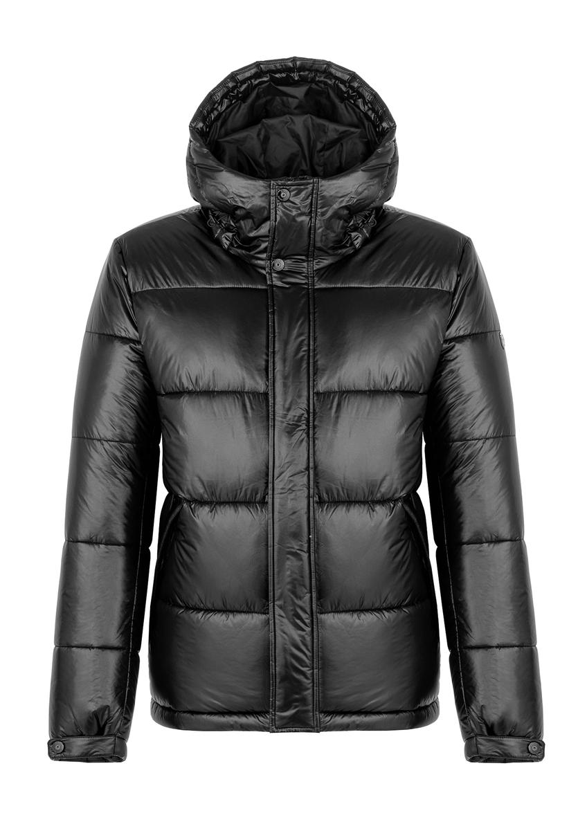 Pánska čierna prešívaná bunda s kapucňou KURMT-0340-99(Z25)