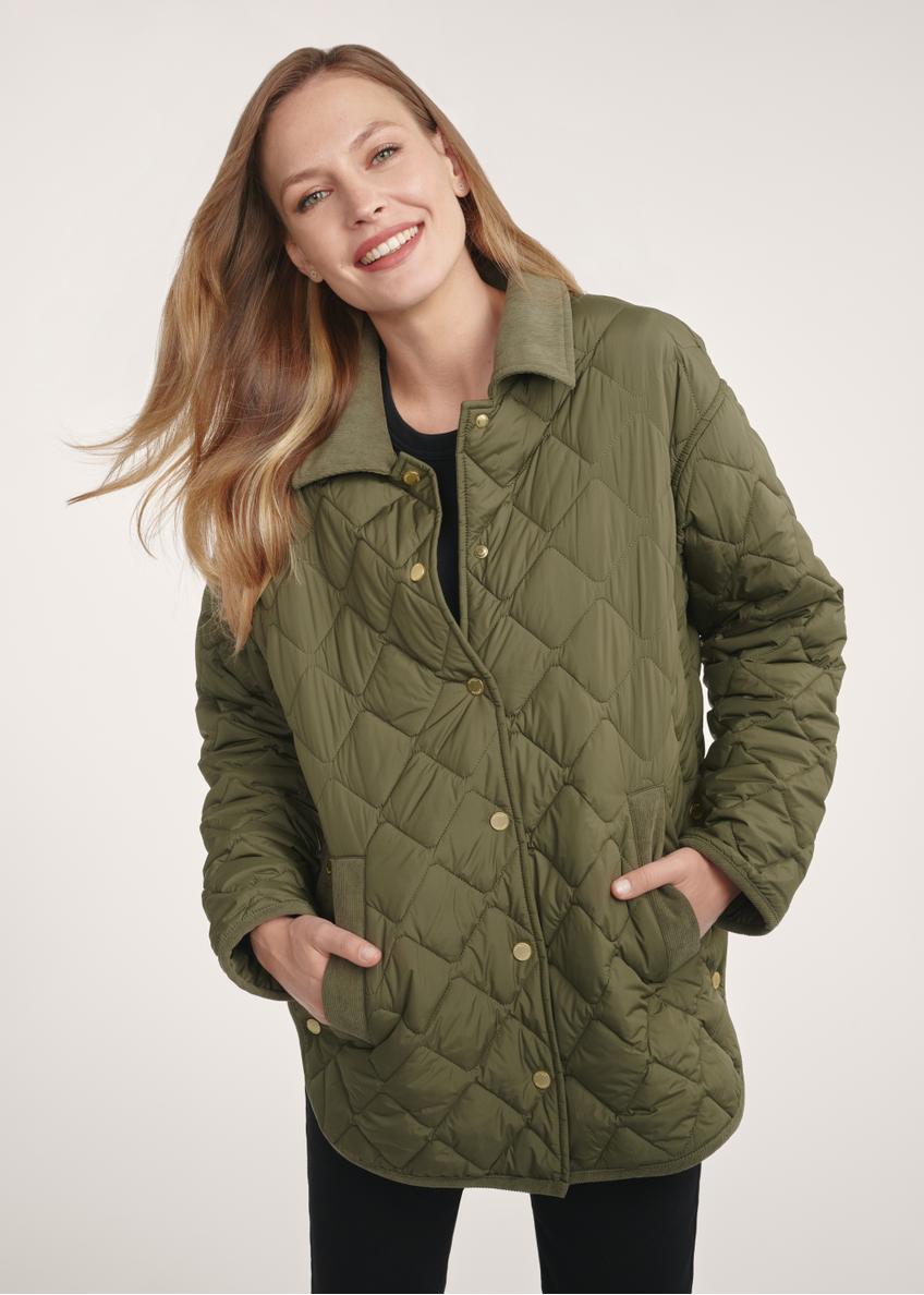Dámska bunda s golierom v khaki farbe KURDT-0596-55(Z25)