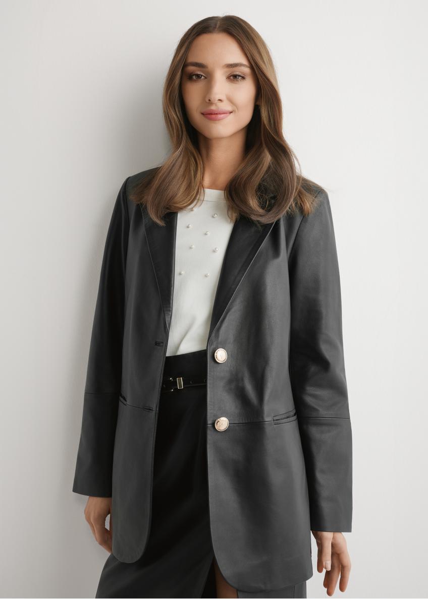 Dámska čierna kožená bunda KURDS-0606-99(W26)