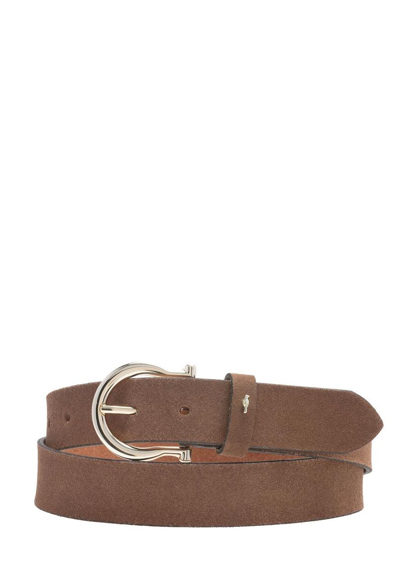 Dámsky kožený opasok hnedej farby PASDS-0274-1H(W26), pohľad spredu na bielom pozadí.