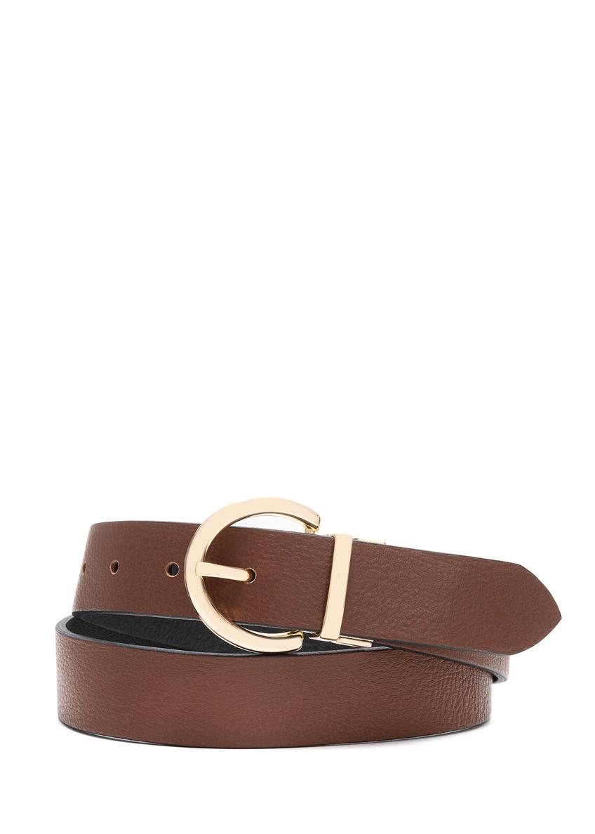 Obojstranný hnedo-čierny dámsky opasok PASDS-0175B-88(Z25), pohľad spredu na bielom pozadí.