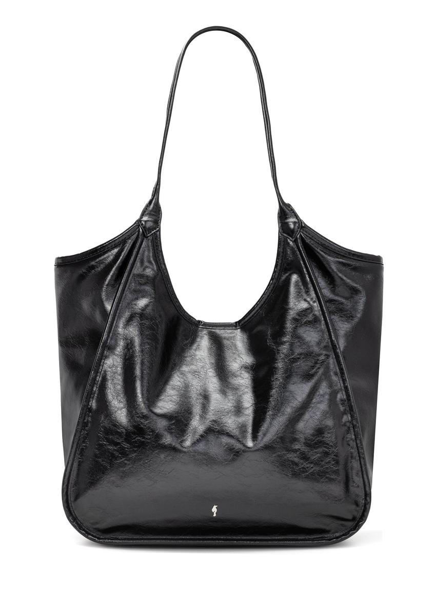 Čierna dámska nákupná kabelka TOREC-1122-9F(W26), pohľad spredu na bielom pozadí.