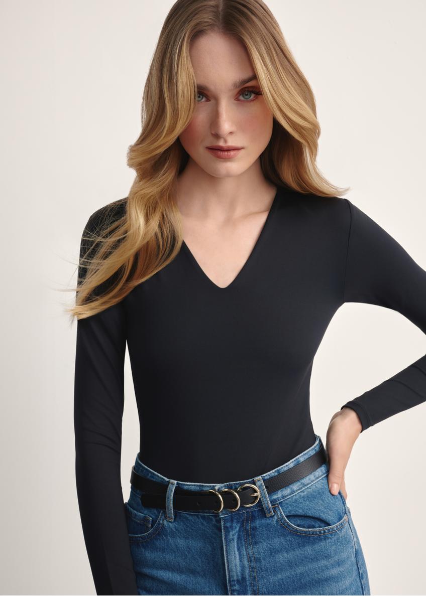 Čierne dámske body s dlhým rukávom BODYT-0001-99(Z25)