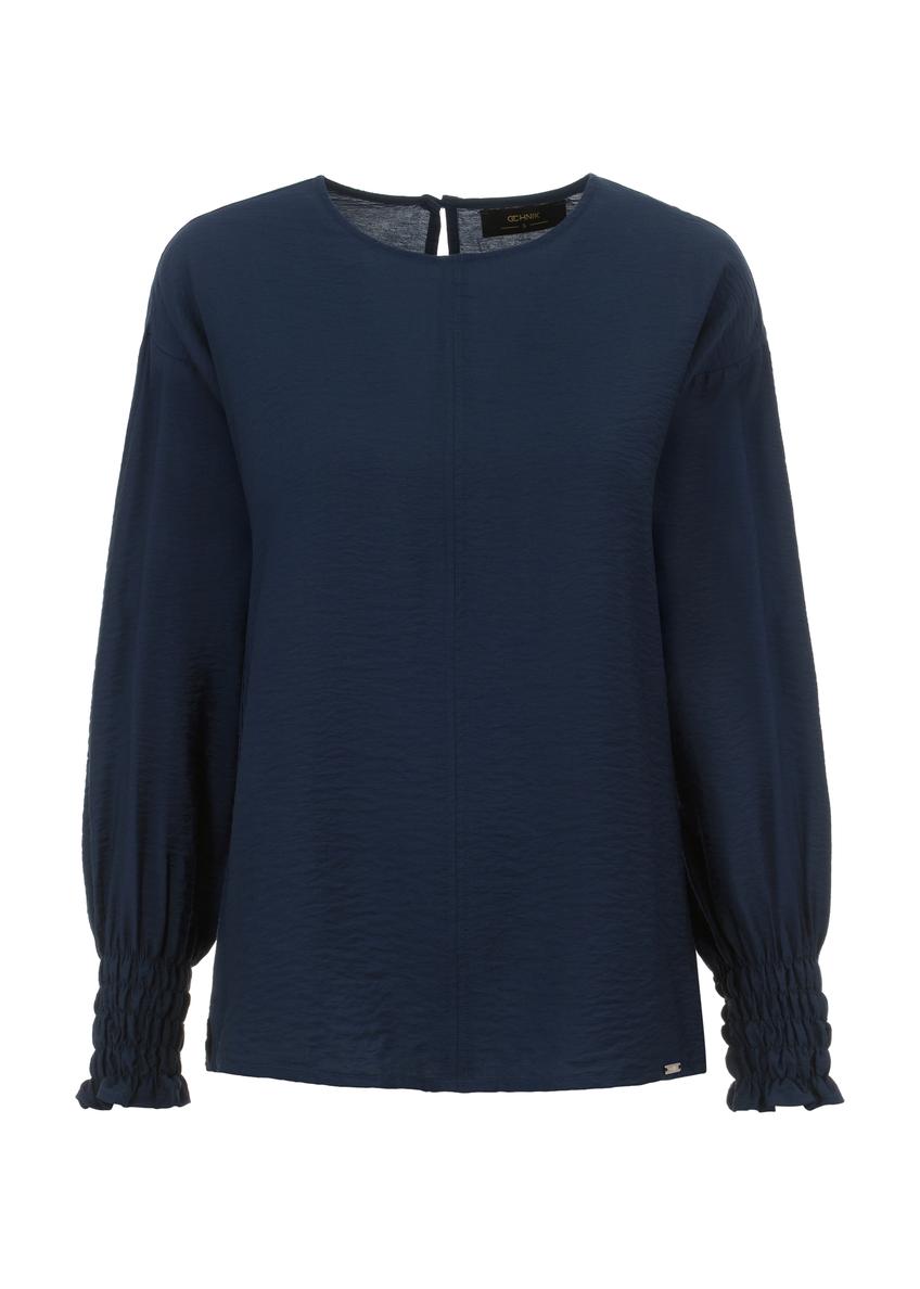 Dámska tmavomodrá blúzka s rebrovanými manžetami BLUDT-0158-69(W23)-04